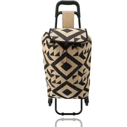 Opvouwbare Boodschappentrolley Jute met Wielen 33L - Boodschappentas met Wieltjes - Ideaal voor Trappen - L92 x B32,5 x H41cm