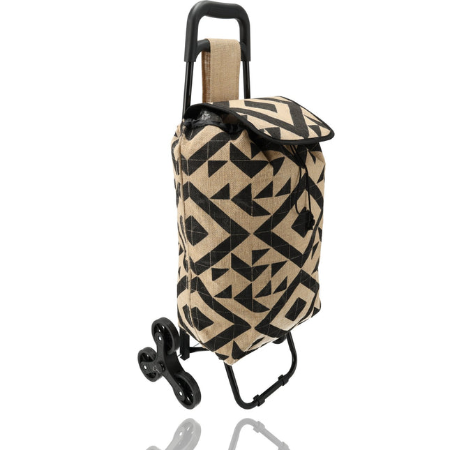 Opvouwbare Boodschappentrolley Jute met Wielen 33L - Boodschappentas met Wieltjes - Ideaal voor Trappen - L92 x B32,5 x H41cm
