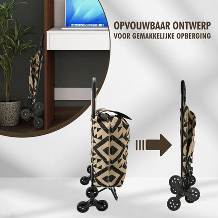 Opvouwbare Boodschappentrolley Jute met Wielen 33L - Boodschappentas met Wieltjes - Ideaal voor Trappen - L92 x B32,5 x H41cm