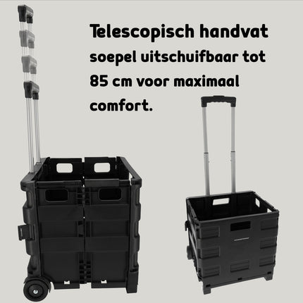 Opvouwbare Trolley met Ergonomisch Handvat en Lichtgewicht Ontwerp | Kunststof  | Zwarte Opvouwbare Bagagewagen tot 25kg Capaciteit