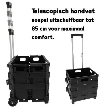 Opvouwbare Trolley met Ergonomisch Handvat en Lichtgewicht Ontwerp | Kunststof  | Zwarte Opvouwbare Bagagewagen tot 25kg Capaciteit