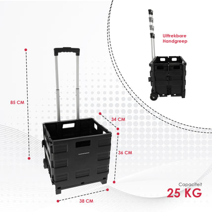Opvouwbare Trolley met Ergonomisch Handvat en Lichtgewicht Ontwerp | Kunststof  | Zwarte Opvouwbare Bagagewagen tot 25kg Capaciteit