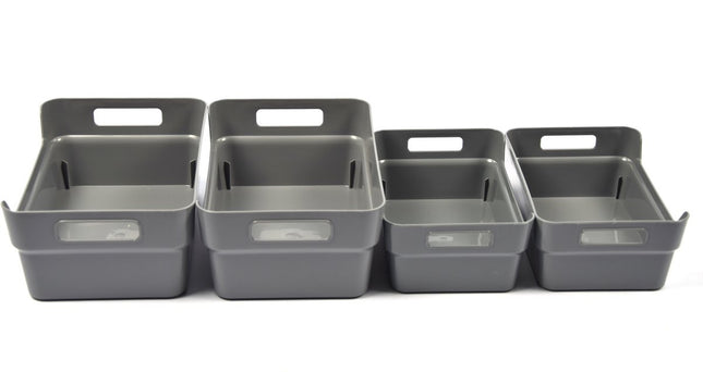 Bakjes Opbergbak Kunststof| Gereedschapsbak 2x 6L + 2x7L | Grijs Recycled