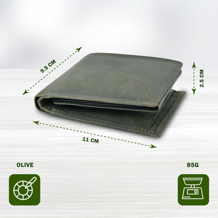 De Portemonnee Die Je Essentials Dichtbij Houdt | 9.5cm x 2.5cm x 11cm | Olive Leer | 6 Pasjeshouder | Ruim Biljetvak | Muntvak | RFID | Cadeau voor Hem