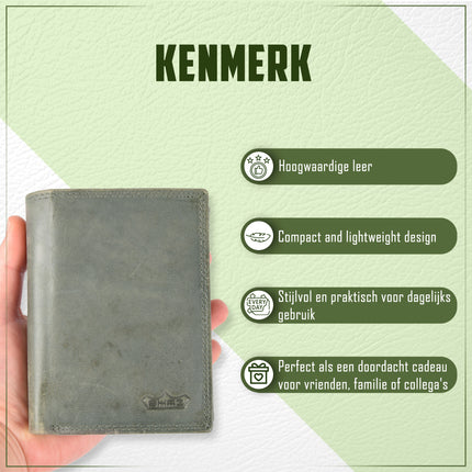 Olijf Leren Portemonnee Heren | 12.5cm x 9.5cm x 2cm | 8 Kaartsleuven | 2 Ruime Biljetvakken | 4 Doorzichtige Vakken voor ID | 1 Verborgen Ritsvak |  RFID Bescherming | Echt Leer | Perfect Cadeau met Unieke Combinatie van Functionaliteit 