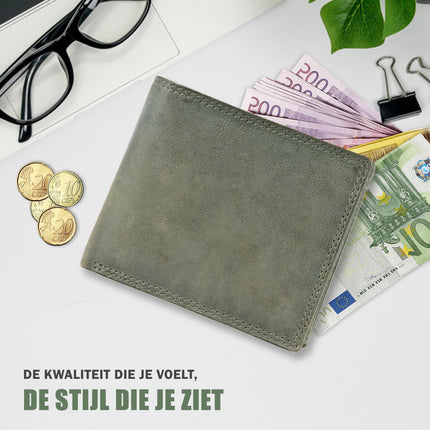 De Portemonnee Die Je Essentials Dichtbij Houdt | 9.5cm x 2.5cm x 11cm | Olive Leer | 6 Pasjeshouder | Ruim Biljetvak | Muntvak | RFID | Cadeau voor Hem