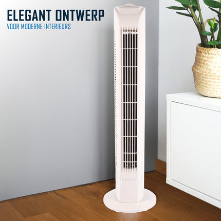 Witte Geruisloze Staande Ventilator met Krachtige Luchtstroom | 78cm Hoog | 3 Snelheden | 3 Oscillatie Snelheden | 45W | Torenventilator Geschikt Voor Aromatherapie | Ideaal voor Grote Slaapkamers en Kantoor