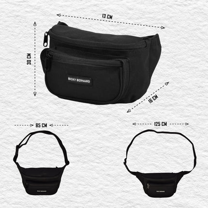 Unisex Heuptas Zwart | 13cm x 30cm | Nylon Heuptas Voor Wandelen Reizen Sporten | Crossbody Phone Pouch en Paspoorthouder voor Dames & Heren | 3 Compartimenten | Niet Geschikt voor Laptop | Sport Heuptas