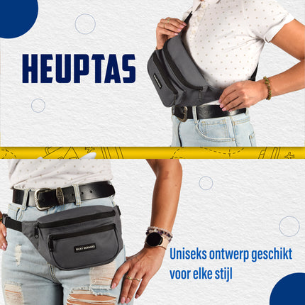 Unisex Heuptasje Voor Telefoon | Crossbody Wandeltasje Voor Dames en Heren | Grijs | Nylon | 13cm x 30cm | Buiktasje met 3 Vakken | Heuptasje Voor Reizen Wandelen en Sport 
