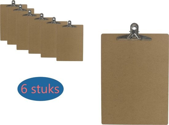 6x Klemborden butterfly klem - Klemborden A6 - Klemborden hout A4 31.8 x 22.8 x 0.3 cm 
