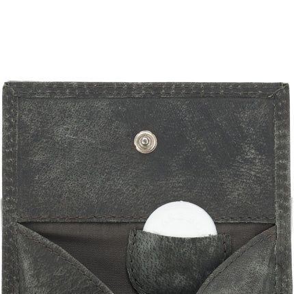 Grijze Leren Portemonnee Heren Dames - 6 Pasjeshouders, Vierkant Muntvak, RFID Bescherming, 2 Biljetvakken - 9,5x7,5 cm