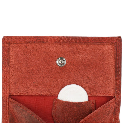 Portmonnee - Buffel Leer Rood , 6 Pasjeshouders, RFID Bescherming, Vierkant Muntvak - 9,5x7,5 cm