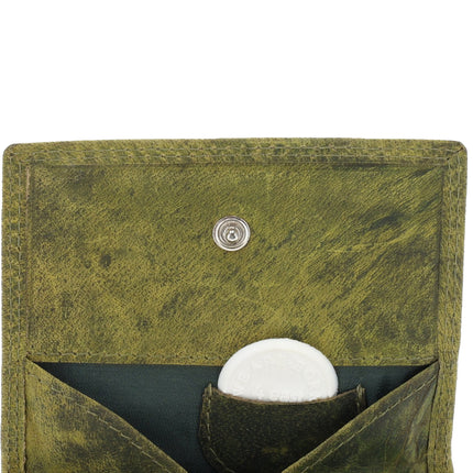 Stijlvolle Olive Leren Portemonnee met Rits - 4 east - Dames Geldbeurs - 1x muntvak binnen - 2vakken - 6x creditcards vakken