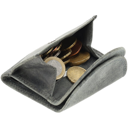 Dubbele Overslag Kleine Leren Portemonnee | Unisex RFID Bescherming | Handige Portefeuille Heren & Dames | Met 2 Overslagkleppen | 2 Pasjeshouder, Bil & Muntvak | 9x7x2cm - Grijs