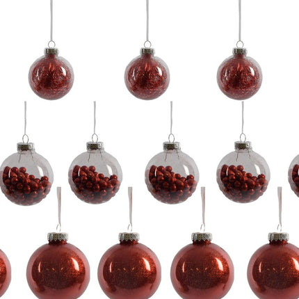  Doorzichtige kunststof kerstballen Rood met 50 kerstbalhaakjes | 8cm |18 stuks |