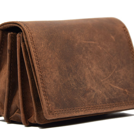 Luxe Bruine Buffelleer Portemonnee - RFID, Drukknopen En Muntenvak - 12.5x8.5x3 cm 