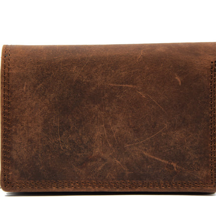 Luxe Bruine Buffelleer Portemonnee - RFID, Drukknopen En Muntenvak - 12.5x8.5x3 cm 