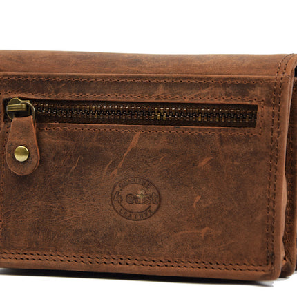 Luxe Bruine Buffelleer Portemonnee - RFID, Drukknopen En Muntenvak - 12.5x8.5x3 cm 