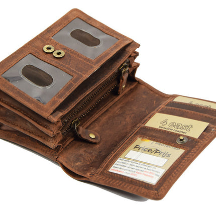 Luxe Bruine Buffelleer Portemonnee - RFID, Drukknopen En Muntenvak - 12.5x8.5x3 cm 
