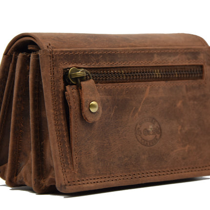 Luxe Bruine Buffelleer Portemonnee - RFID, Drukknopen En Muntenvak - 12.5x8.5x3 cm 