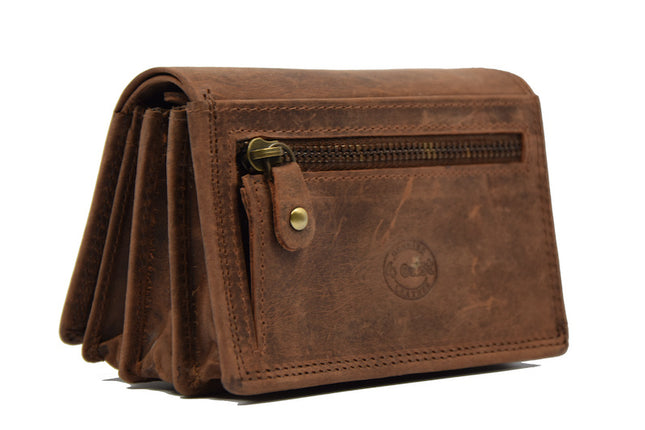 Luxe Bruine Buffelleer Portemonnee - RFID, Drukknopen En Muntenvak - 12.5x8.5x3 cm 