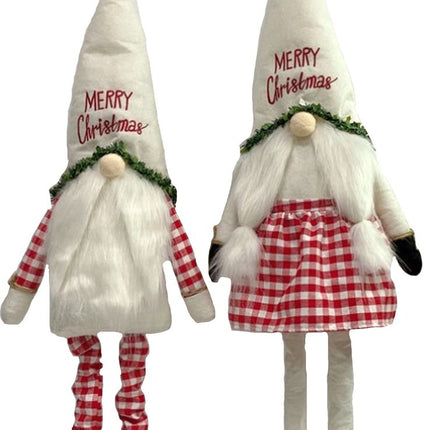 Set van 2 stuks| Gnome Staand 100 cm en laag naar 75 cm |Met Led |Kerst Kabouter Puntmuts| Gevuld met pluche | kerstversiering| Kerstman/gnome vrouw baard| pop