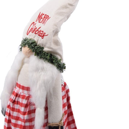 Set van 2 stuks| Gnome Staand 100 cm en laag naar 75 cm |Met Led |Kerst Kabouter Puntmuts| Gevuld met pluche | kerstversiering| Kerstman/gnome vrouw baard| pop