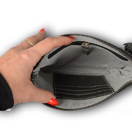 Tasje | Crossbody tas | 13.4cm*21.5cm | Donkergrijs | Echte leer