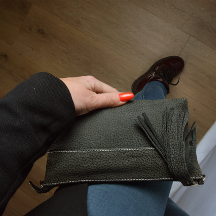 Tasje | Crossbody tas | 13.4cm*21.5cm | Donkergrijs | Echte leer