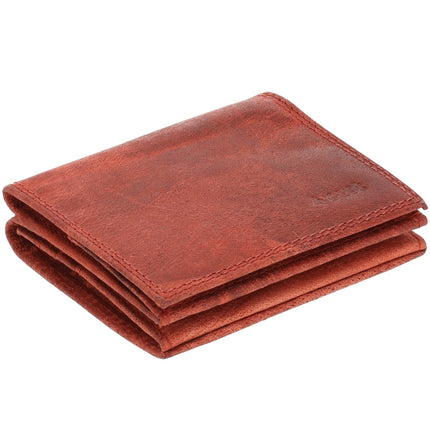 Portmonnee - Buffel Leer Rood , 6 Pasjeshouders, RFID Bescherming, Vierkant Muntvak - 9,5x7,5 cm