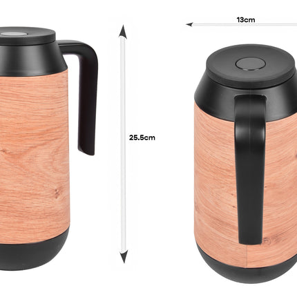 Thermoskan - Isoleerkan 1 liter - houtlook - Isoleerkannen - warmte tot +5h.