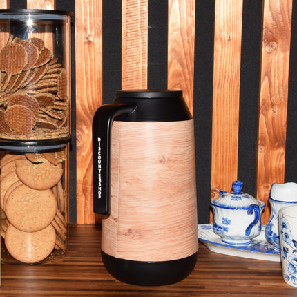 Thermoskan - Isoleerkan 1 liter - houtlook - Isoleerkannen - warmte tot +5h.