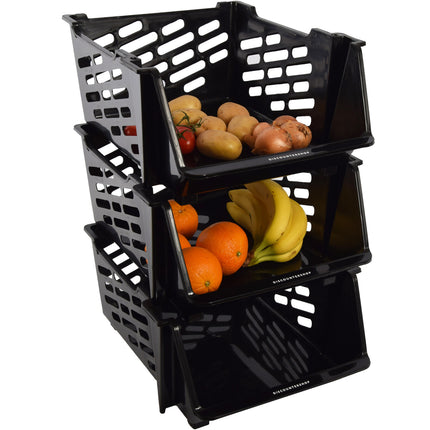  3x Groentemand | Zwart | opbergmand voor groente en fruit | Mandenrek  | Keukenrek | Rek met Manden |Fruit Opbergmand | Opbergrek | Aanrecht Organiseer | Aardappelbak – Fruitrek