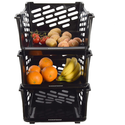  3x Groentemand | Zwart | opbergmand voor groente en fruit | Mandenrek  | Keukenrek | Rek met Manden |Fruit Opbergmand | Opbergrek | Aanrecht Organiseer | Aardappelbak – Fruitrek