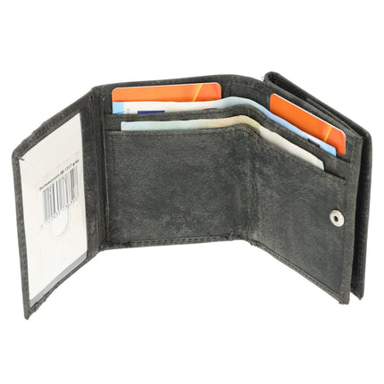 Grijze Leren Portemonnee Heren Dames - 6 Pasjeshouders, Vierkant Muntvak, RFID Bescherming, 2 Biljetvakken - 9,5x7,5 cm