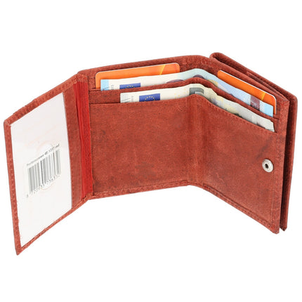 Portmonnee - Buffel Leer Rood , 6 Pasjeshouders, RFID Bescherming, Vierkant Muntvak - 9,5x7,5 cm