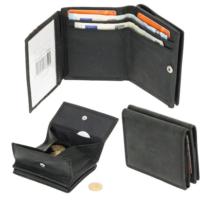  Leren Portemonnee Heren en Dames - Met Vierkant Muntvak en RFID Bescherming - Zwart - 9,5 x 7,5 cm - 6 Kaartvakken - 2 Biljetvakken