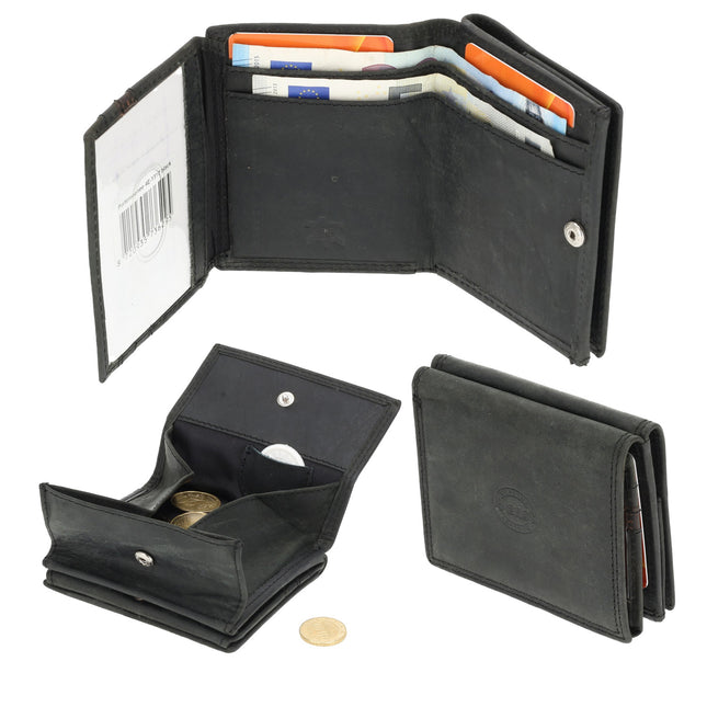  Leren Portemonnee Heren en Dames - Met Vierkant Muntvak en RFID Bescherming - Zwart - 9,5 x 7,5 cm - 6 Kaartvakken - 2 Biljetvakken