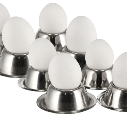 Eierdopjes RVS Set | Stapelbare Zilveren Eierdopjes met Voet | Ontbijt & Pasen | Diameter 8,5cm, Hoogte 3,5cm