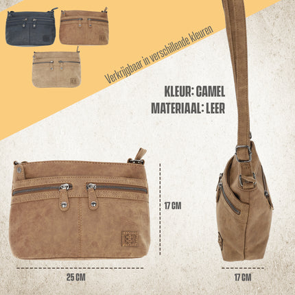 Leren Crossbodytas Dames - Camel Handtas Dames Crossbody - ImitatieLeer - Perfect Cadeau voor Haar - 25x17x7cm - 5 Vakken