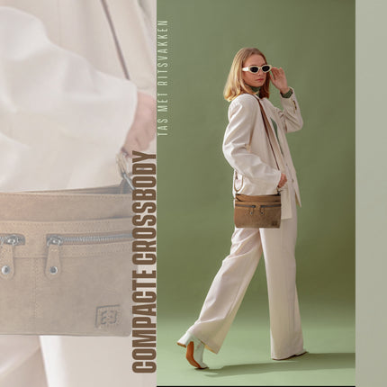 Leren Crossbodytas Dames - Camel Handtas Dames Crossbody - ImitatieLeer - Perfect Cadeau voor Haar - 25x17x7cm - 5 Vakken