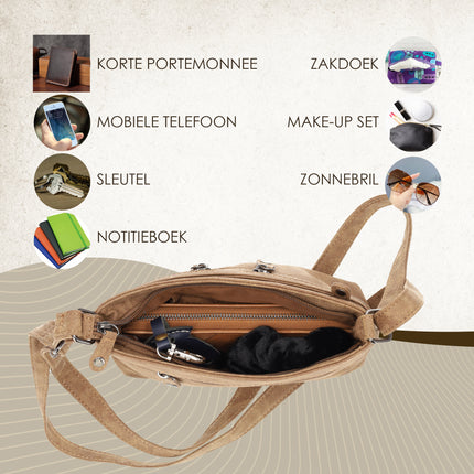 Leren Crossbodytas Dames - Camel Handtas Dames Crossbody - ImitatieLeer - Perfect Cadeau voor Haar - 25x17x7cm - 5 Vakken