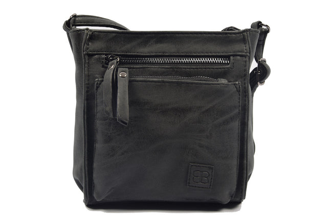 Bicky Bernard Schoudertas Zwart met 5 ritsen - tas - tassen - schoudertas dames - handtas - Zwart schoudertas - schoudertas meiden -