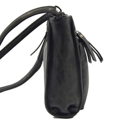 Bicky Bernard Schoudertas Zwart met 5 ritsen - tas - tassen - schoudertas dames - handtas - Zwart schoudertas - schoudertas meiden -