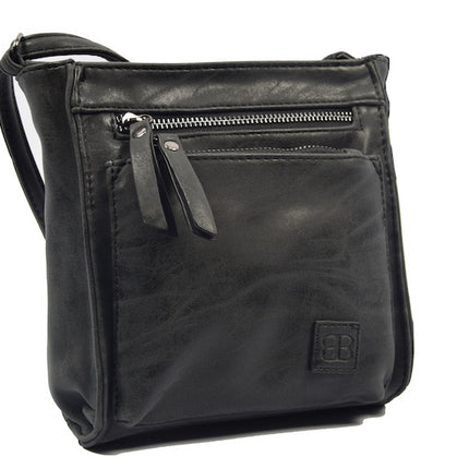 Bicky Bernard Schoudertas Zwart met 5 ritsen - tas - tassen - schoudertas dames - handtas - Zwart schoudertas - schoudertas meiden -