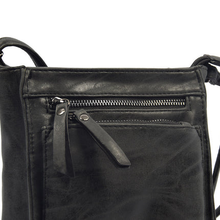 Bicky Bernard Schoudertas Zwart met 5 ritsen - tas - tassen - schoudertas dames - handtas - Zwart schoudertas - schoudertas meiden -