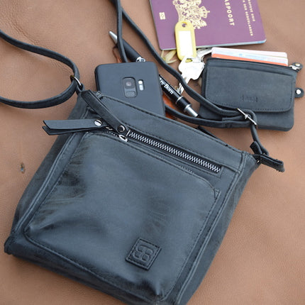 Bicky Bernard Schoudertas Zwart met 5 ritsen - tas - tassen - schoudertas dames - handtas - Zwart schoudertas - schoudertas meiden -