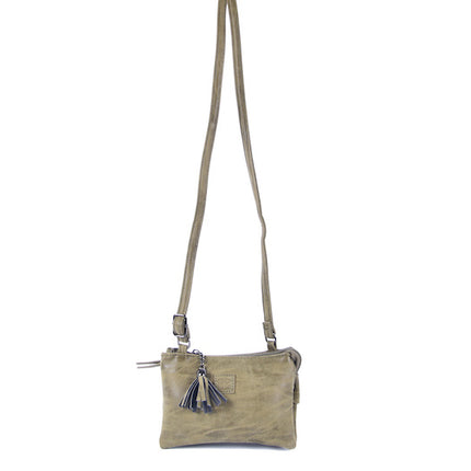 Tas - tasssen - bags - Bag- Bicky Bernard- Harmonica 3-Vaks tasje - schoudertasje - crossbody tasje - Olivegroen