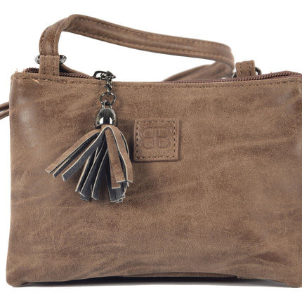 Tas - tasssen - bags - Bag- Bicky Bernard- Harmonica 3-Vaks tasje - schoudertasje - crossbody tasje - Bruin- Brown