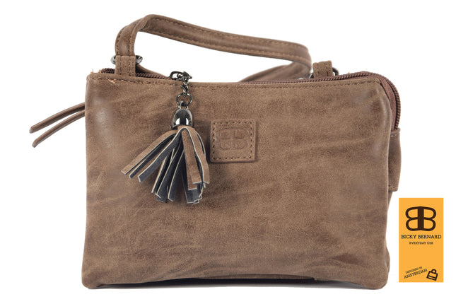 Tas - tasssen - bags - Bag- Bicky Bernard- Harmonica 3-Vaks tasje - schoudertasje - crossbody tasje - Bruin- Brown